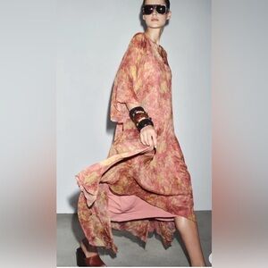 Zara ZW collection Flowy Pink and Orange Dress